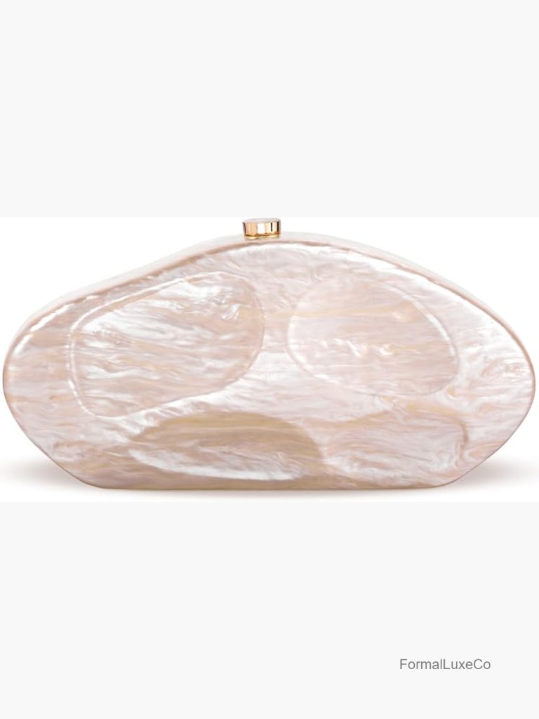 Acrylic Clutch Purse, Irregular Shell Evening Bag, Gold Chain, 3-In-1, Party